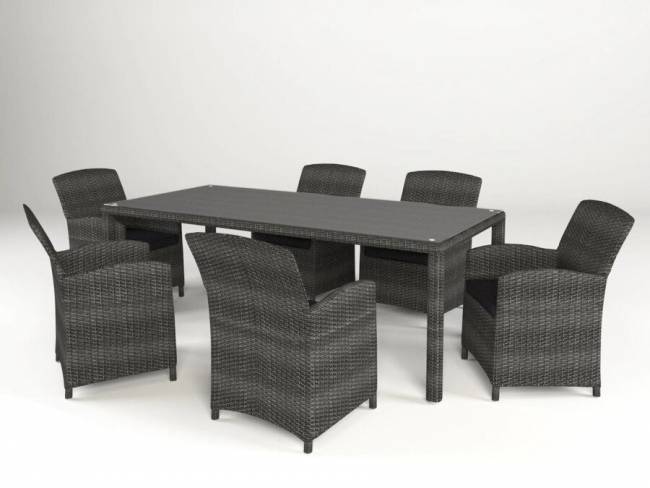 Комплект обеденный "Севилья" 210х100, из искусственного ротанга, 1+6, серый, темно-серый