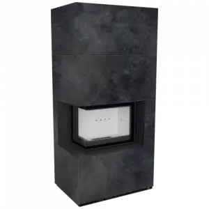 Каминокомплект FLOKI в облицовке OXIDE NERO, угловое стекло слева