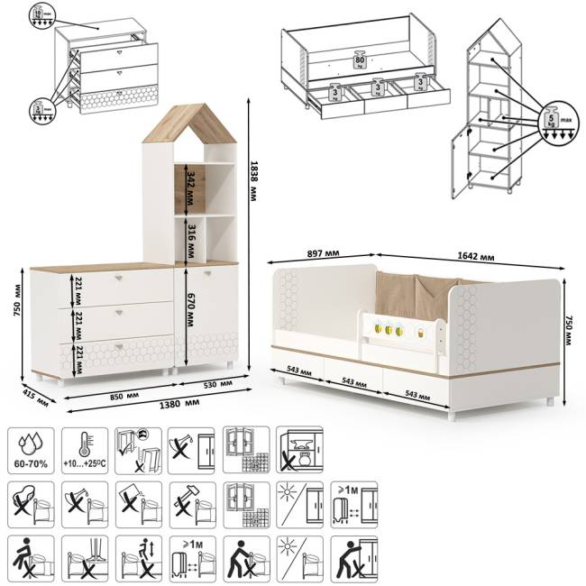Мебель в детскую Эйп № 3 цвет белый/дуб белый Мебель в детскую Эйп № 3 цвет белый/дуб белый