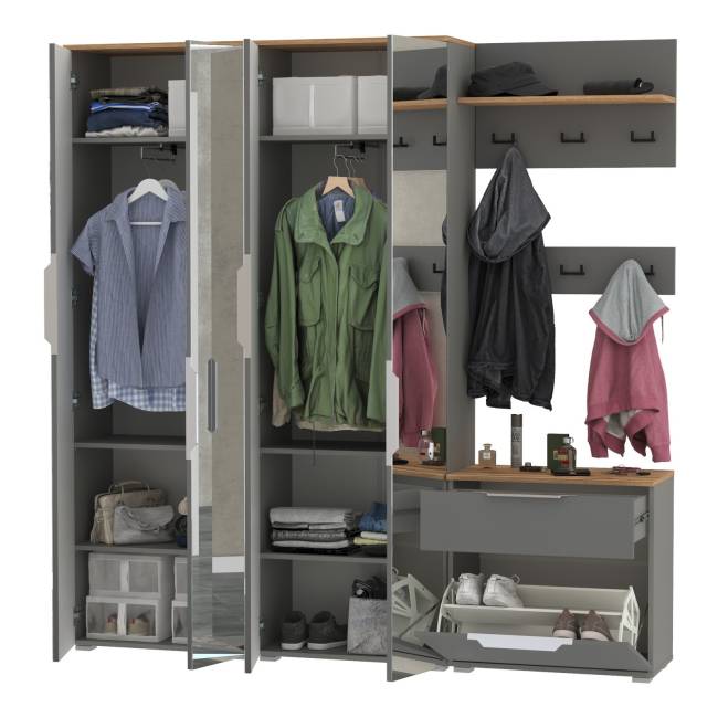 Большая прихожая Октава № 27 цвет серый графит/дуб крафт золотой Большая прихожая Октава № 27 цвет серый графит/дуб крафт золотой