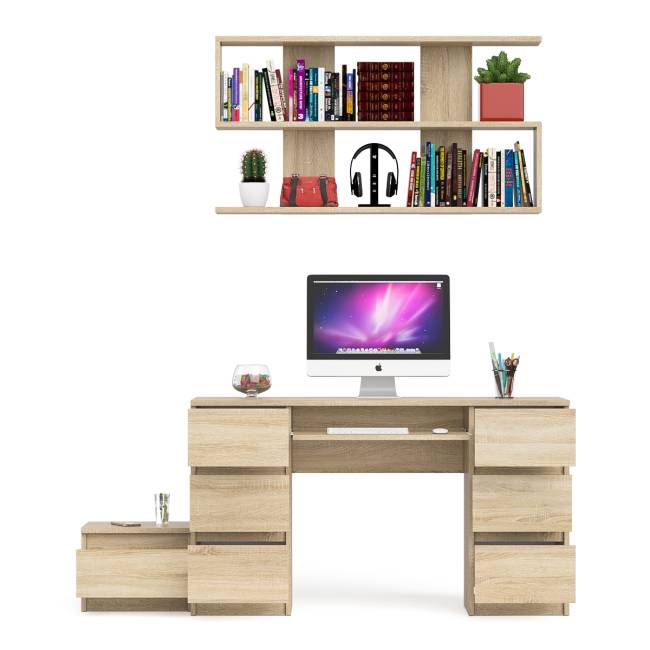 Двухтумбовый стол компьютерный Мори МС-2 с тумбочкой с ящиком и полкой на 1200 цвет дуб сонома Двухтумбовый стол компьютерный Мори МС-2 с тумбочкой с ящиком и полкой на 1200 цвет дуб сонома