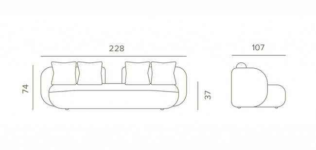 Диван трехместный с подушками Cosy конопляный 2280х1070х740 мм