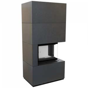 Каминокомплект FLOKI в облицовке INDIAN BLACK, угловое стекло справа