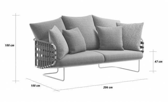 Диван плетеный мягкий Nido белый, 14, 6/10, 1/5, 6/5 2060х1000х1000 мм