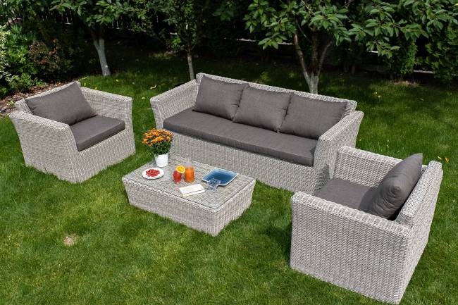 "Капучино" диван из искусственного ротанга трехместный, цвет бежевый