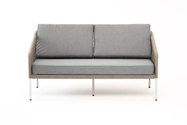 "Канны" диван 2-местный плетеный из роупа, каркас алюминий светло-серый (RAL7035) шагрень, роуп серый меланж круглый, ткань светло-серая "Канны" диван 2-местный плетеный из роупа, каркас алюминий светло-серый (RAL7035) шагрень, роуп серый меланж круглый, ткань светло-серая