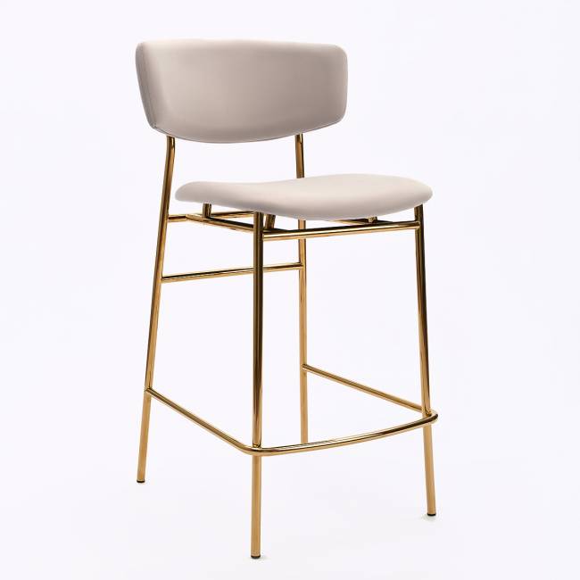 Дизайнерский полубарный стул Марко латте, основание золото