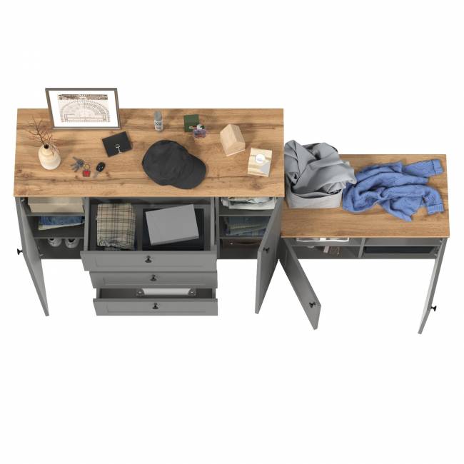 Комод Остин 16.221 с тумбой две дверки цвет серый графит/дуб крафт золотой