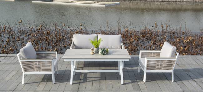 "Сан Ремо" диван 2-местный плетеный из роупа, каркас алюминий белый, роуп бежевый, ткань бежевая "Сан Ремо" диван 2-местный плетеный из роупа, каркас алюминий белый, роуп бежевый, ткань бежевая