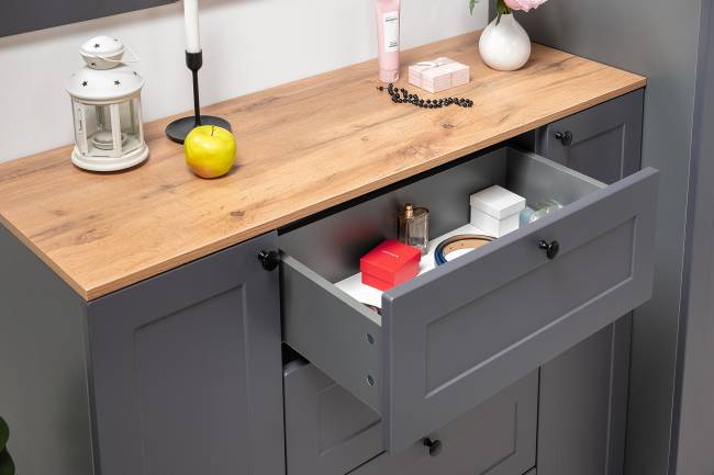 Комод с обувницей и тумбой Остин цвет серый графит/дуб крафт золотой