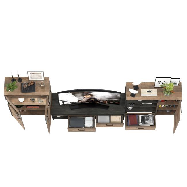 Стенка в гостиную Трувор № 54 с тумбой с подсветкой цвет дуб гранж песочный/интра