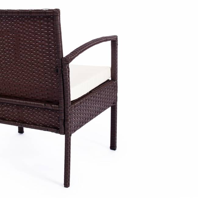 Лаундж сет (диван+2кресла+столик+подушки) (mod. 210000) пластиковый ротанг, 107x60x73см/58х60х72,5см/75х40.5х37,5, коричневый, ткань: DB-02 бежевый