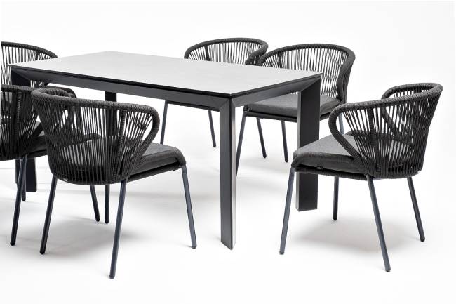 "Венето" обеденная группа на 6 персон со стульями "Милан", каркас темно-серый, роуп темно-серый "Венето" обеденная группа на 6 персон со стульями "Милан", каркас темно-серый, роуп темно-серый