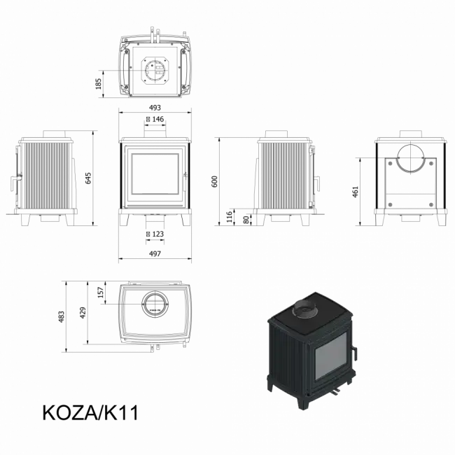 Печь Kratki PRO KOZA K11