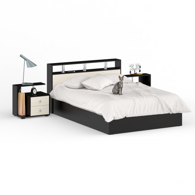 Кровать 1400 Камелия + две тумбы цвет венге/дуб лоредо Кровать 1400 Камелия + две тумбы цвет венге/дуб лоредо