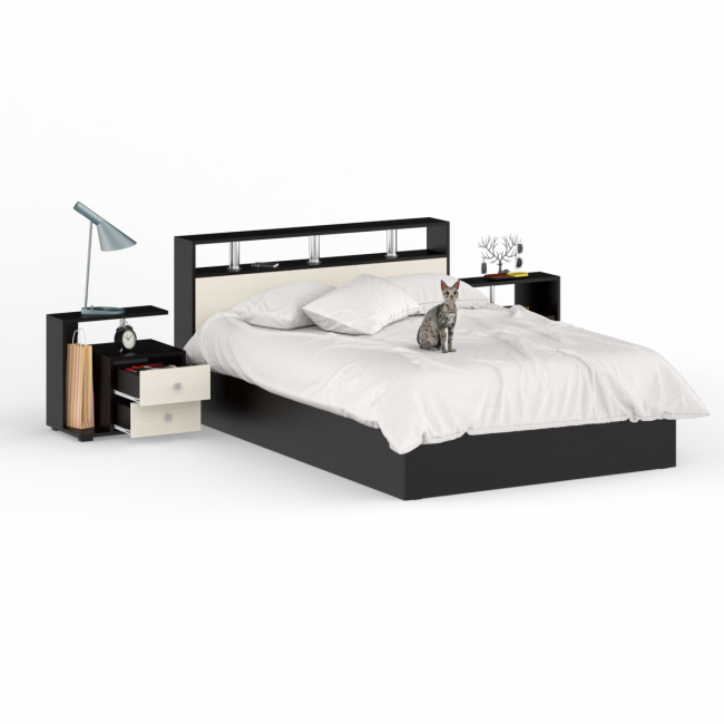 Кровать 1400 Камелия + две тумбы цвет венге/дуб лоредо Кровать 1400 Камелия + две тумбы цвет венге/дуб лоредо