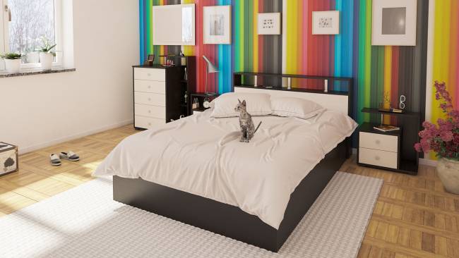 Кровать 1400 Камелия + две тумбы цвет венге/дуб лоредо Кровать 1400 Камелия + две тумбы цвет венге/дуб лоредо