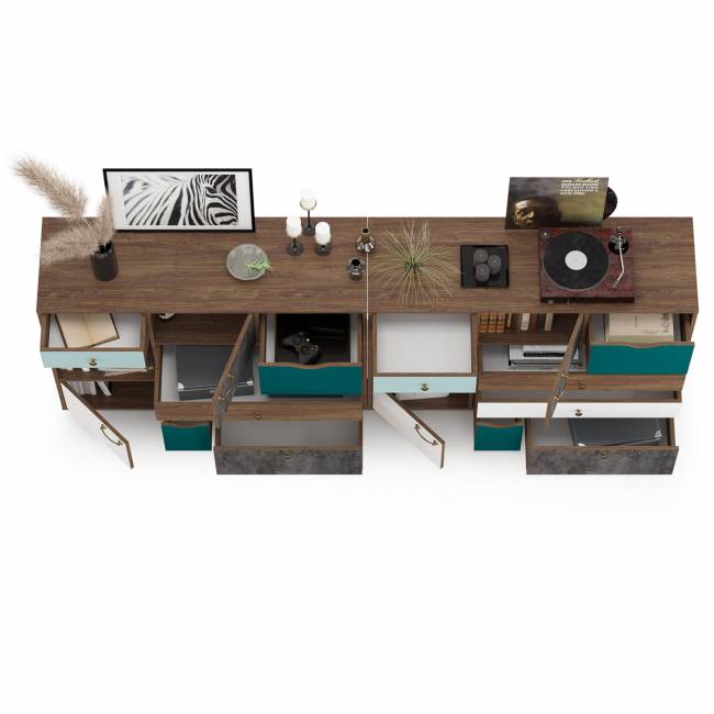 Две тумбы-комода Вайс цвет морское дерево винтаж/камень тёмный/бензин/мята/белый премиум