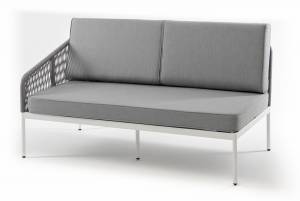 "Канны" правый модуль плетеный из роупа, каркас алюминий белый шагрень, роуп светло-серый круглый, ткань светло-серая "Канны" правый модуль плетеный из роупа, каркас алюминий белый шагрень, роуп светло-серый круглый, ткань светло-серая