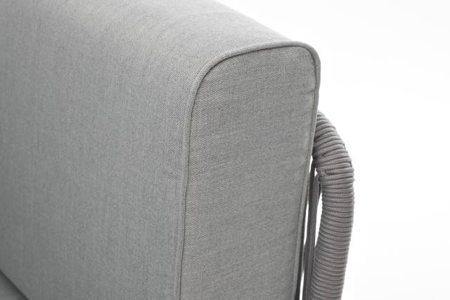 "Канны" угловой модуль плетеный из роупа, каркас алюминий белый шагрень, роуп светло-серый круглый, ткань светло-серая "Канны" угловой модуль плетеный из роупа, каркас алюминий белый шагрень, роуп светло-серый круглый, ткань светло-серая