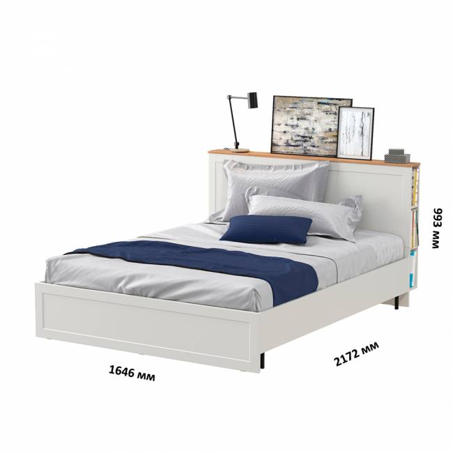 Кровать двуспальная 1600 Остин 11.53 цвет белый шагрень/дуб крафт золотой