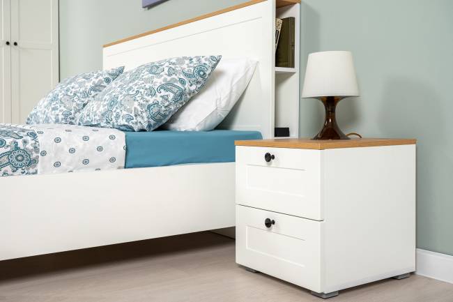 Кровать двуспальная 1600 Остин 11.53 цвет белый шагрень/дуб крафт золотой