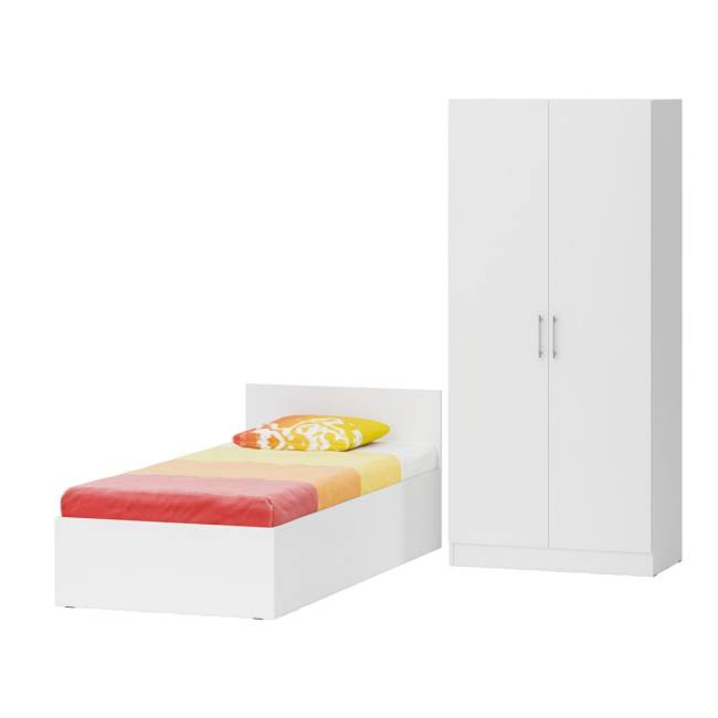 Кровать белая односпальная 900 со шкафом для одежды 2-х створчатым Стандарт цвет белый Кровать белая односпальная 900 со шкафом для одежды 2-х створчатым Стандарт цвет белый