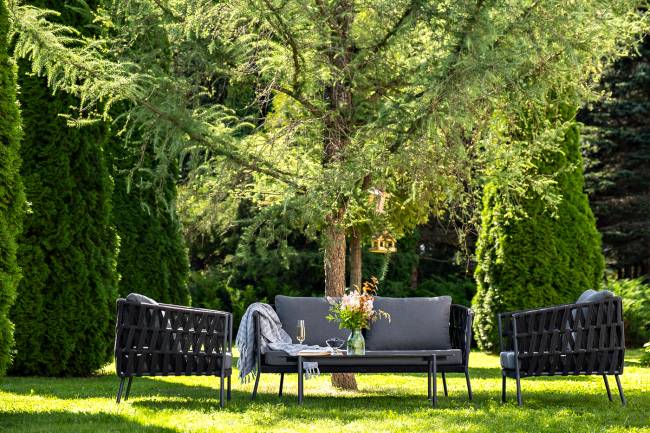 "Диего" лаунж-зона 4-местная плетеная из роупа (веревки), каркас алюминиевый темно-серый, роуп темно-серый "Диего" лаунж-зона 4-местная плетеная из роупа (веревки), каркас алюминиевый темно-серый, роуп темно-серый