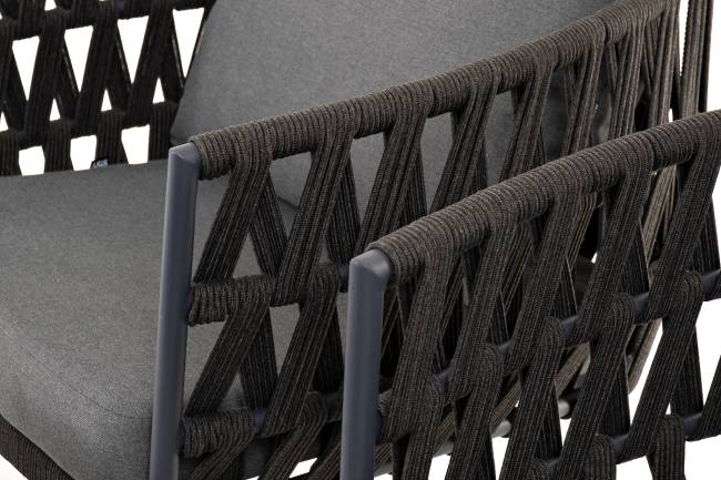 "Диего" лаунж-зона 4-местная плетеная из роупа (веревки), каркас алюминиевый темно-серый, роуп темно-серый "Диего" лаунж-зона 4-местная плетеная из роупа (веревки), каркас алюминиевый темно-серый, роуп темно-серый