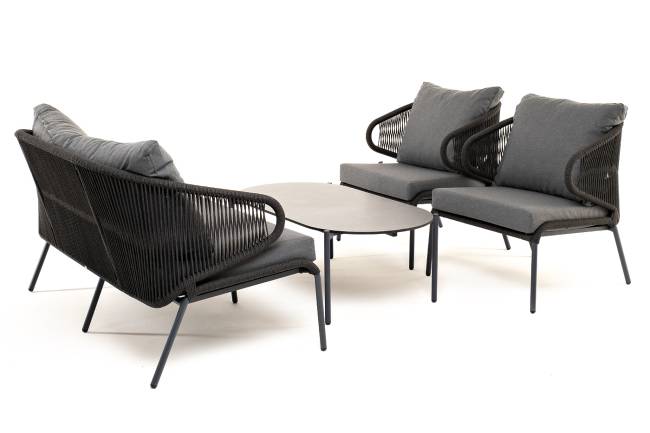 "Милан" лаунж-зона 4-местная плетеная из роупа (веревки), каркас алюминиевый темно-серый, роуп темно-серый "Милан" лаунж-зона 4-местная плетеная из роупа (веревки), каркас алюминиевый темно-серый, роуп темно-серый