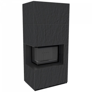 Каминокомплект Kratki PRO FLOKI NATURALI ARDESIA NERO A SPACCO, угловое стекло слева