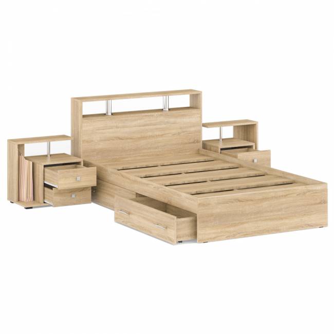 Кровать с ящиками 1200 Камелия + две тумбы цвет дуб сонома Кровать с ящиками 1200 Камелия + две тумбы цвет дуб сонома