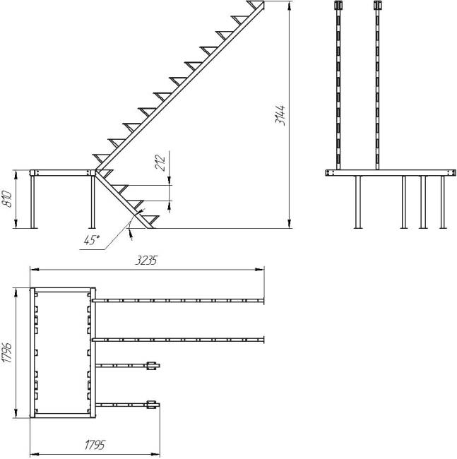 Каркас к лестнице ЛЕС-06 универсальной (поворот 180 градусов) 3184 проем 900-2335, Белый Каркас к лестнице ЛЕС-06 универсальной (поворот 180 градусов) 3184 проем 900-2335, Белый