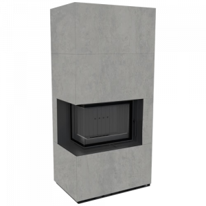 Каминокомплект Kratki PRO FLOKI CEMENTO GRIGIO BOCCIARDATA, угловое стекло слева