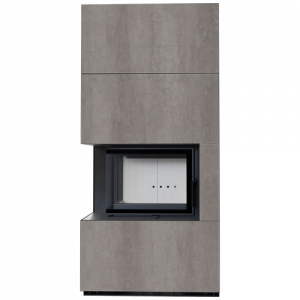 Каминокомплект Kratki PRO FLOKI NATURALI PIETRA DI SAVOIA GRIGIA BOCCIARDATA, угловое стекло слева