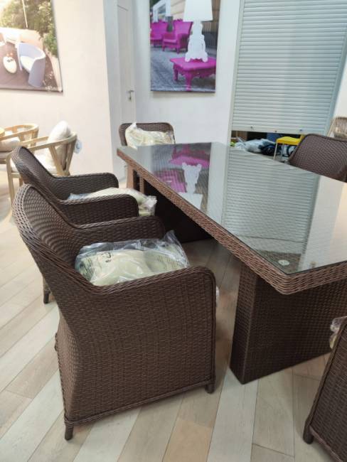 Стол плетеный обеденный Barcelona светло-коричневый 2000х900х720 мм