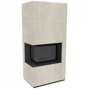 Каминокомплект Kratki PRO FLOKI NATURALI PIETRA DI SAVOIA PERLA BOCCIARDATA, угловое стекло слева