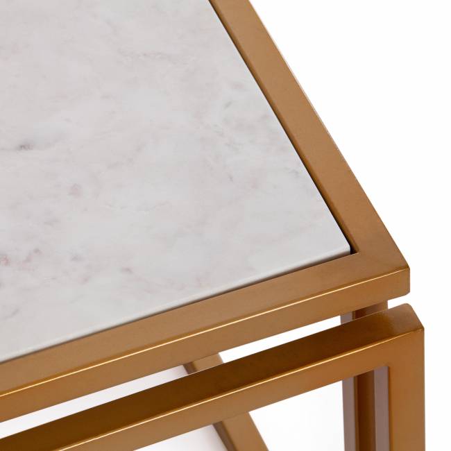 Столик кофейный Secret De Maison QUATTRO ( mod. 14153 ) алюминиевый сплав/мрамор, 41*41*41 см, золотой/белый мрамор золотой/белый мрамор алюминиевый сплав/мрамор