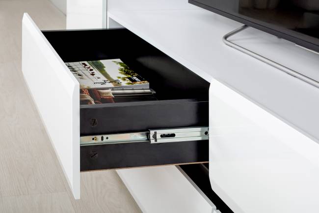 Две ТВ тумбы Сидней с полками цвет белый/чёрный/фасады МДФ белый глянец