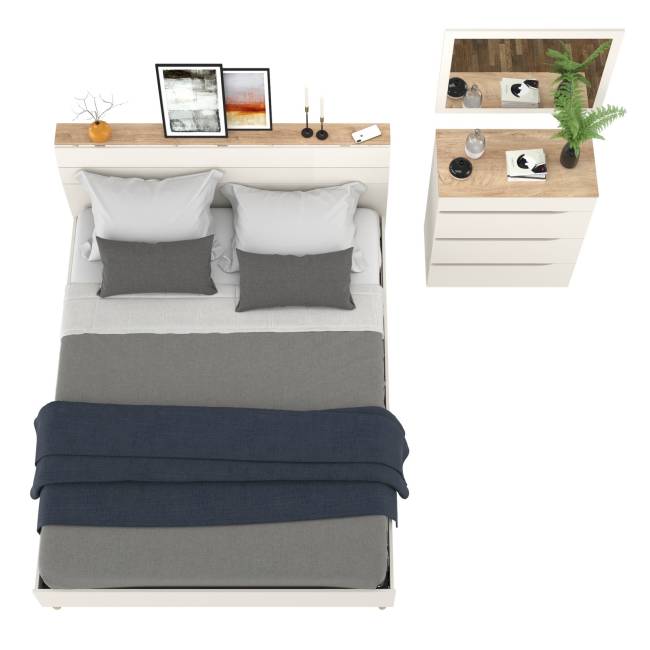 Кровать 1600 двуспальная Муссон 11.41 с основанием и комод с зеркалом цвет белый/дуб эндгрейн элегантный