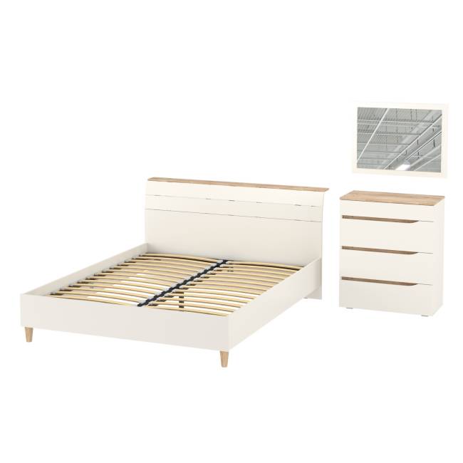 Кровать 1600 двуспальная Муссон 11.41 с основанием и комод с зеркалом цвет белый/дуб эндгрейн элегантный