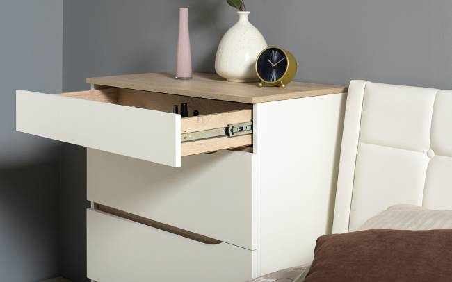 Кровать 1600 двуспальная Муссон 11.41 с основанием и комод с зеркалом цвет белый/дуб эндгрейн элегантный