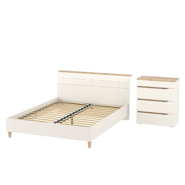 Комод четыре ящика Муссон и кровать со спальным местом 1600х200 цвет белый/дуб эндгрейн элегантный