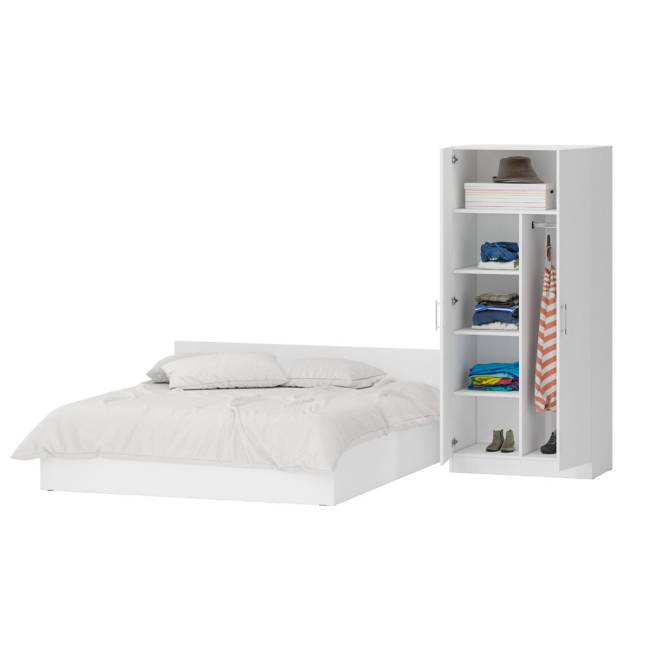 Кровать белая двуспальная 1800 со шкафом для одежды 2-х створчатым Стандарт цвет белый